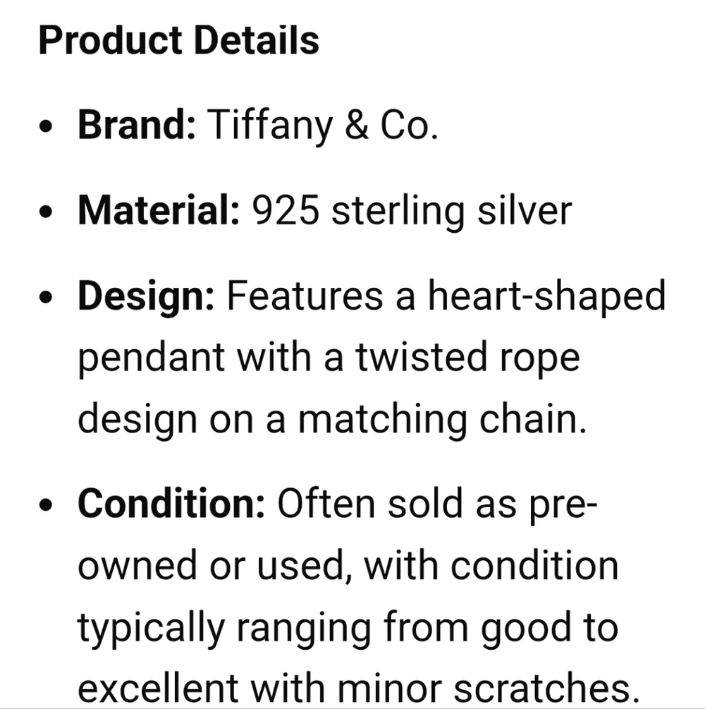 Vintage Tiffany & Co. 925 Silver Twisted Rope, Twisted Heart Necklace - Picture 13 of 15